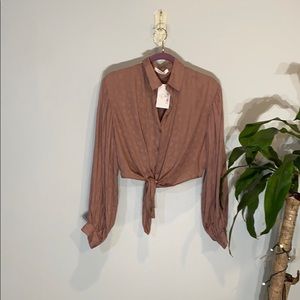 Blush color tie front button down blouse